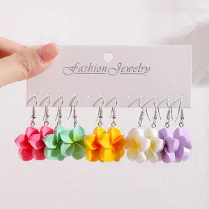 5 Pairs Bohemian Vintage Flower Vacation Earrings Set - Elegant Dangle Earrings for Women, Plumeria Elegance Jewelry Set - Perfect Accessory for Daily Wear, Vacation & Gifting