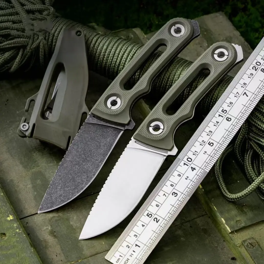 Portable straight knife, hollow anti slip handle, high-quality fruit knife, kitchen knife, matching scabbard, men's and women's gifts