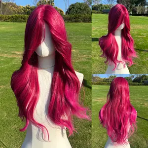 SMILCO 26Inch Rose Red Long Curly Synthetic Wig SM581 Heat Resistant Durable Fiber One Size Fits Most Adjustable Straps Natural Color for Versatile Use
