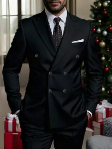 2pcs Men'S Slim-Fit Suit Set - Elegant Business, Wedding, Party Outfit with Jacket & Trousers, Non-Stretch Fabric, Button-Up Lapel Collar, All-Season Formal Wear, Wedding Attire, Stylish Trousers, Groomsmen Attire, Business Attire Clothes
