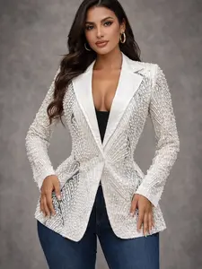 Elegant Pearl Design Blazer for Women - Stylish Suit Jacket in Trendy Pearl Embellishments - Womenswear