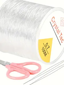 Elastic Rope Bracelet Kit, Crystal Beading String with 2 Needles and 1 Scissors, Ideal for Jewelry Making and Gift Crafting