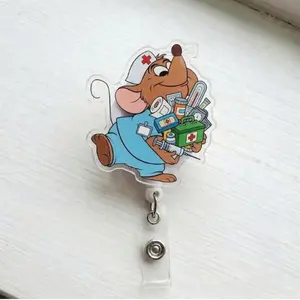 Cute Mouse Badge Reel, Funny Cartoon Nurse Badge Holder, Retractable ID Clip, Cute Animal Badge Reel, Nurse CNA Gift