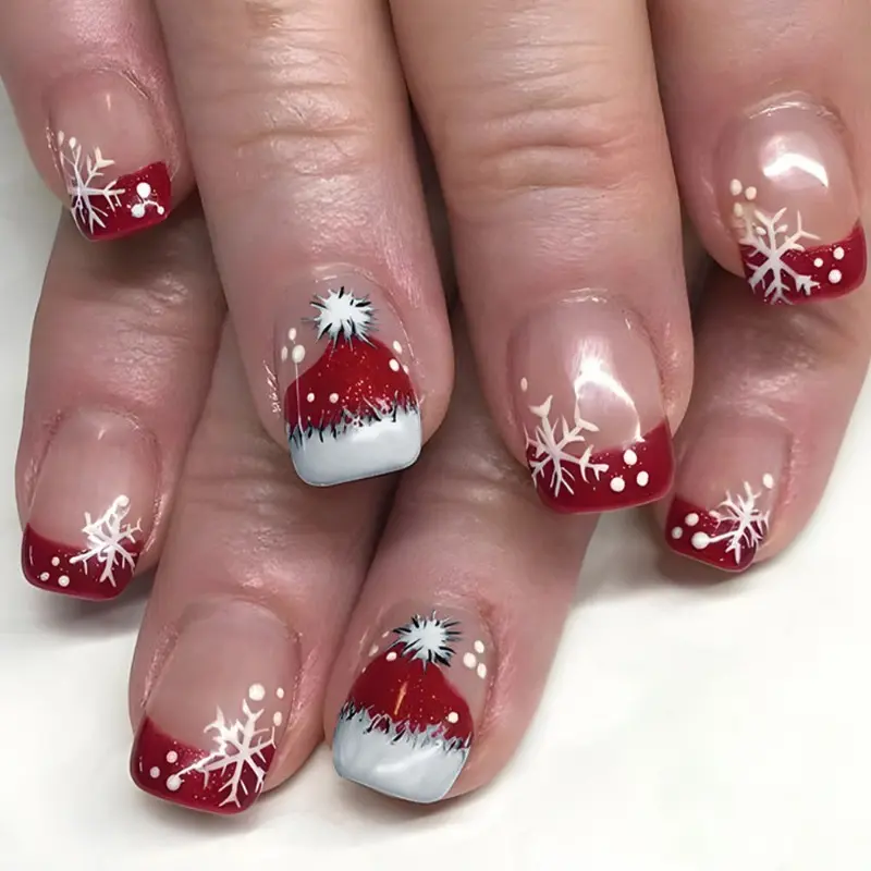 Christmas Press-On Nails, 48 Count Reusable Adhesive Nail Art with Glamorous Santa Hat & Glitter Designs for Holiday Party, Christmas Nails, Multi-Pack