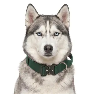 Forest Green Pink Blue Heavy Duty Polyester Dog Collar with Metal Buckle, Durable Padded Training Collar for Husky Medium Large Dogs, Adjustable Pet Walking Gear