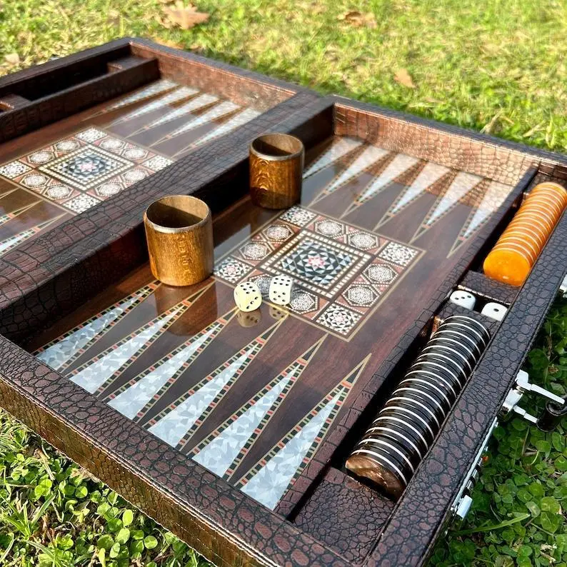 Personalized Leather Backgammon Set, Handmade Wooden Backgammon Set Anniversary Gift, Best Gift Idea for Husband,Gift for Boyfriend Birthday
