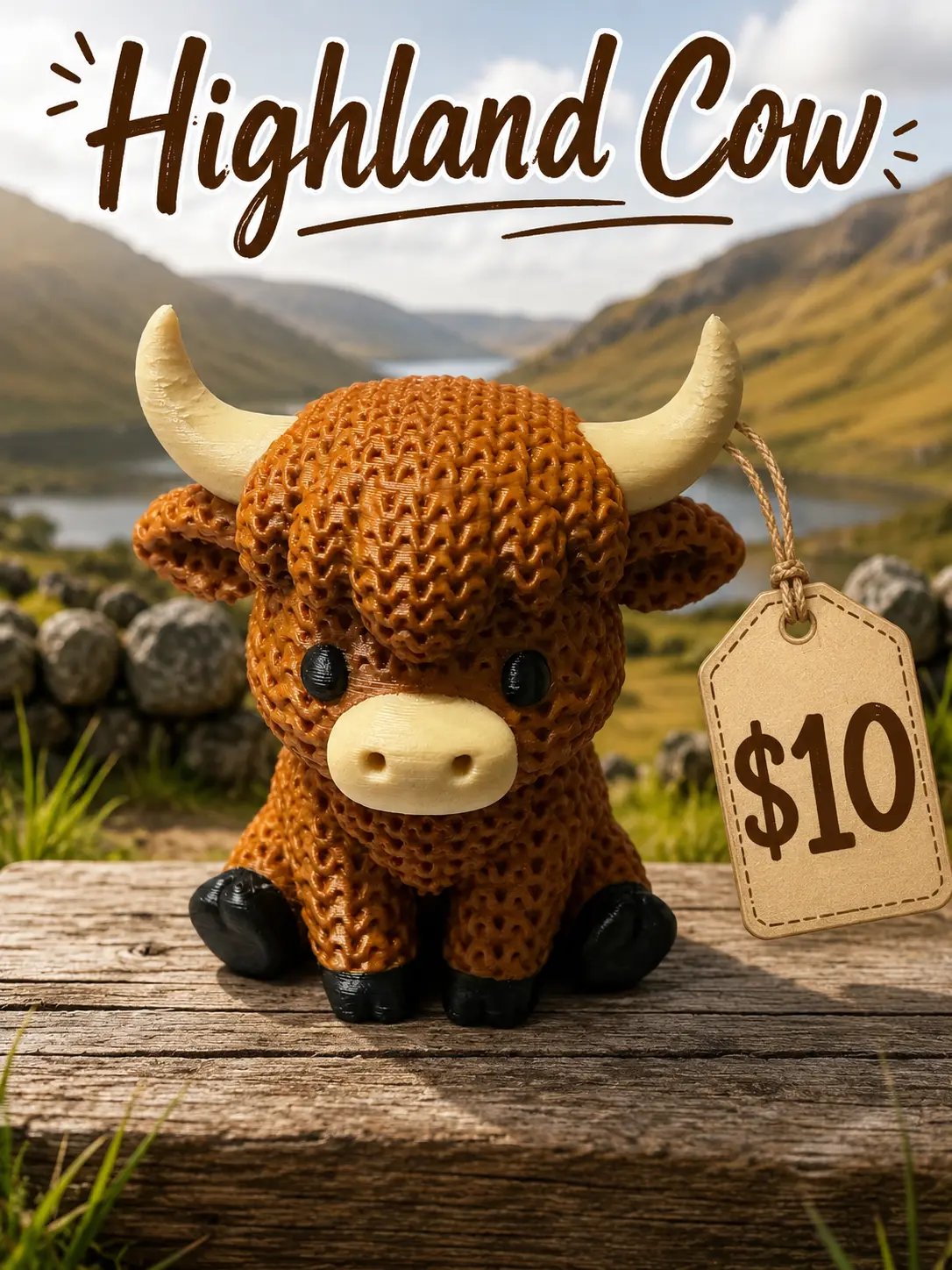 Cute 3D Printed Highland Cow | Adorable Desk Decor, Shelf Buddy & Gift