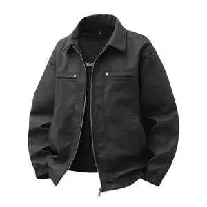 Men'S Windproof Leather Jacket - Menswear, Casual, Based Long-Sleeve, Plain Solid Black, Zipper-Up, Multi-Functional Outdoor Top For Motorcycle Riders,Stylish Men's Jacket Coats