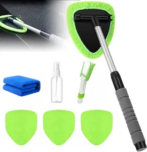 8 Pcs Car Windshield Cleaner Tool Kit with Extendable Handle, 4 Microfiber Towel Pads, Brush, Towel, Empty Spray Bottle for Auto Glass Wiper Suvs Rvs & Home Windows