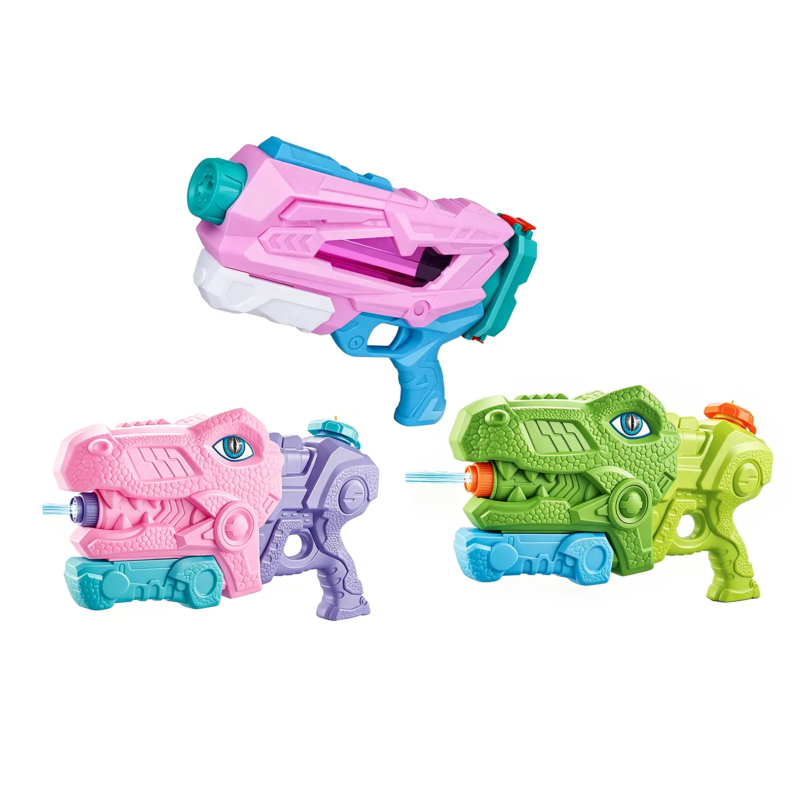 3Pcs Kids Water Gun Set, High-Capacity Pink Water Blaster & Dinosaur Water Gun, 800ML Long-Range Shooting Toy for Summer Pool, Beach and Backyard Water Fights