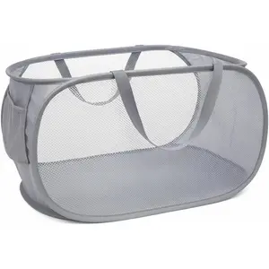 Upgraded Collapsible Laundry Baskets, Durable Pop Up Laundry Hamper, 4th Generation Mesh Laundry Bags with Reinforced Handles & Side Pocket for Laundry, Home Storage, Bathroom, Travel, Dorm