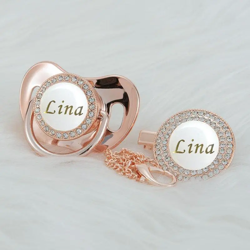 MIYOCAR personalized bling Metallic pacifier and clip set BPA free dummy baby shower gift gold  pacifier pacifier