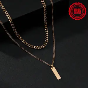 Set of 2 rectangular decorative men's necklaces suitable for all outfits