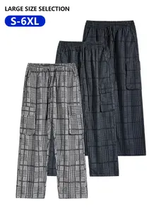 Men's fashion relaxed cargo pants, menswear, sporty casual trousers, multi-pocketed plaid pants, loose straight-leg large sizes, wide-leg casual pants, unisex retro street sport pants, casual loose pants, men's clothing, suitable for everyday wear.