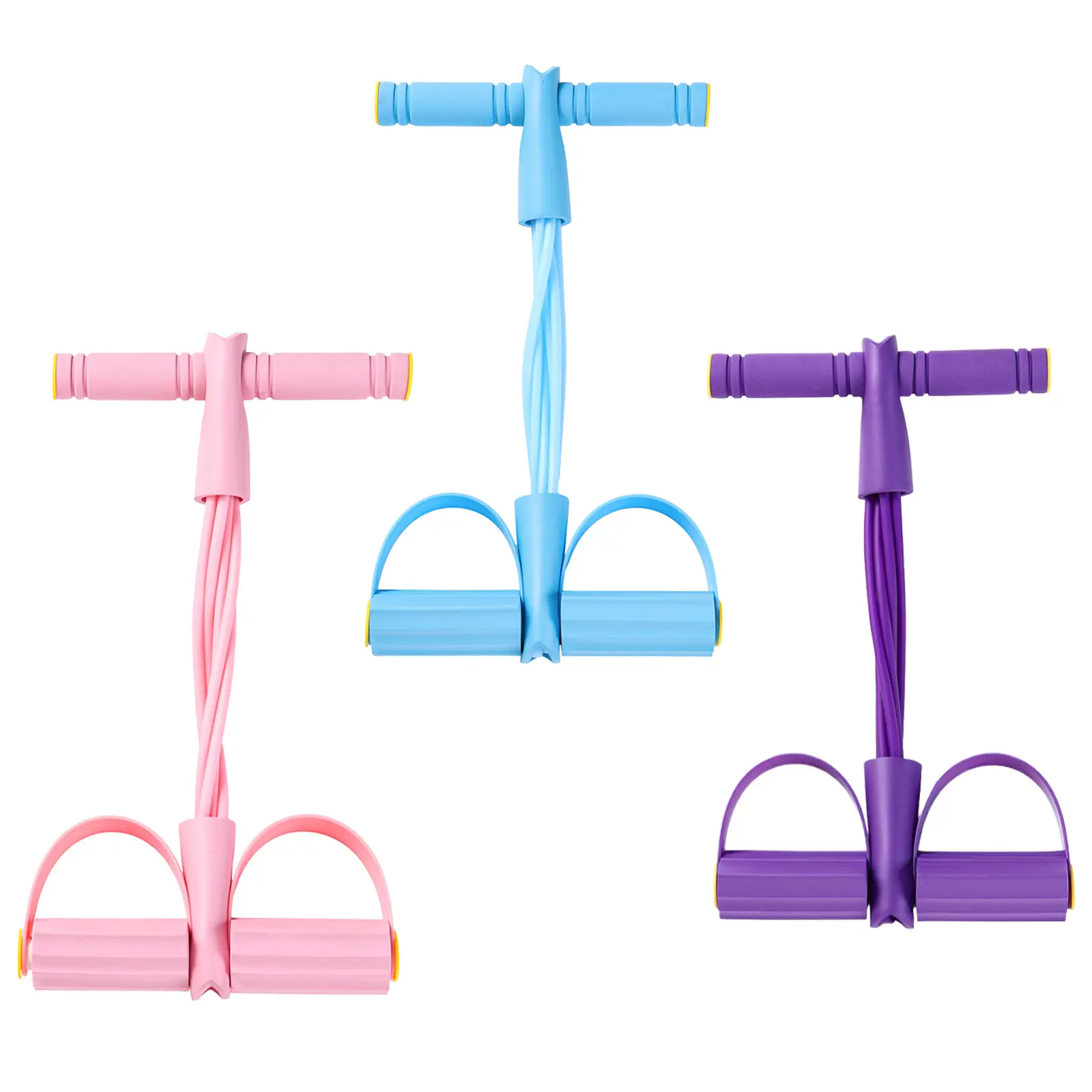 6-Tube Elastic Yoga Pedal Resistance Bands - Combined Pedal Pull Rope & Ankle Resistance Tool for Core, Waist, Arm, Leg Workouts, Sit-Ups, Yoga Stretching