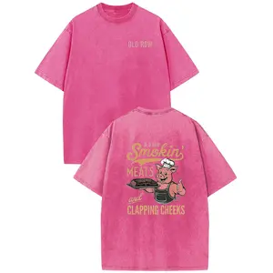 Holafish CLAPPING CHEEKS Men's Over-Sized Heavy-Weight Cotton Solid Drop Shoulder Vintage Street Wear Basic Tees Baggy Hip Hop Unisex Tops Acid Wash T-Shirt