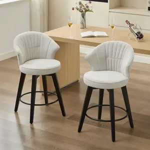 Aobtkel®008-Wing Back Swivel Bar Stools Set of 2 - 25" Counter Height Adjustable Stools with Solid Wood Legs & Chenille Upholstery, Leveling Feet for Kitchen Island, Home Pub or Dining Room, White#Summervibes