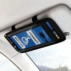 Secure Card Holder Car Visor Handicap Placard Holder with Pen Slot & Elastic Strap - Black Parking Permit Sign Protector for Disabled Access, Easy Visibility, Accessibility Accessory | Sleek Black Design