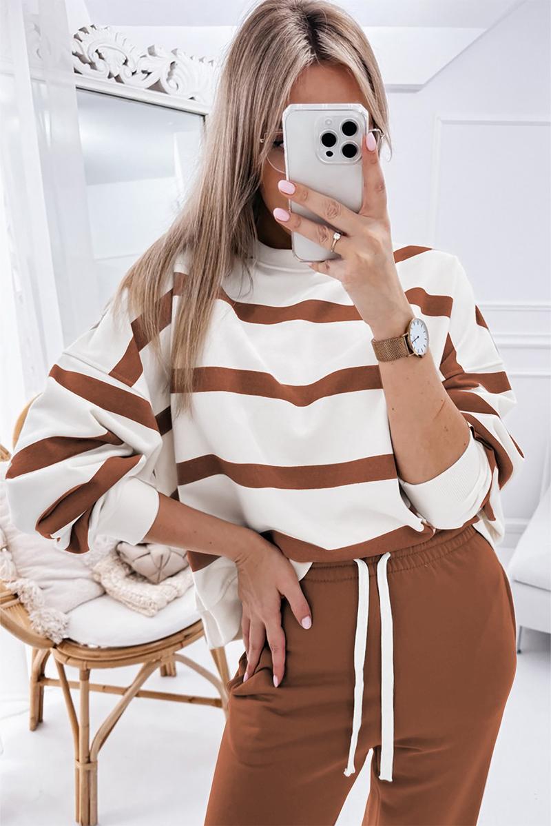 Mntaor Women's Striped Two Piece Outfit Long Sleeve Drop Shoulder Pullover Tops & Jogger Pants Sets Casual Style Comfortable Everyday Wear,Winteroutfit Mntaor Women's Striped Two Piece Outfit Long Sleeve Drop Shoulder Pullover Tops & Jogger Pants Sets Casual Style Comfortable Everyday Wear,Winteroutfit