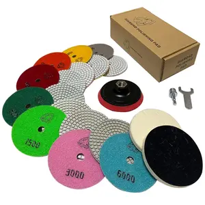 Polishing Pads 4 Inch Wet Dry Set 13 count for Concrete Marble Quartz Stone Countertop Granite Polishing and Sanding disc Include 5/8"-11thread Backer pad and Drill Adapter