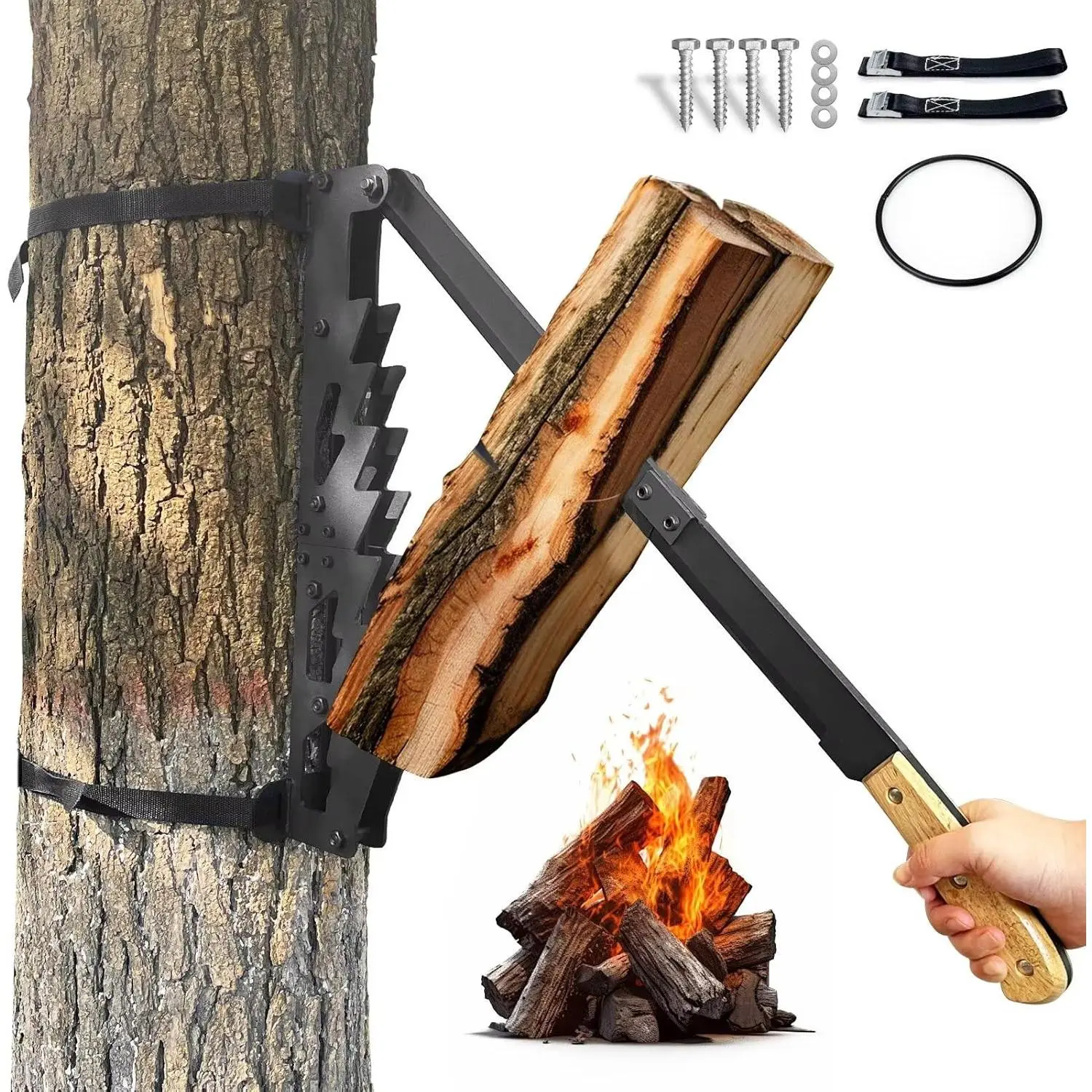 2-in-1 Wall-Mounted Firewood Splitter, Suitable for Wood, Portable Metal Manual Firewood Splitter, Sturdy Manual Firewood Cutter, Heavy-Duty Firewood Cutter, Crack Wedge, Suitable for Indoor or Outdoor Use Power Tools