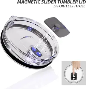 20 oz Tumbler Lid for YETI, Replacement Lid for YETI 20 oz Tumbler, 2 Pack Magnetic Travel Spill Proof Cup Covers with Slide Switch for 10/24 oz Mug and 10 oz Lowball, BPA Free, Black