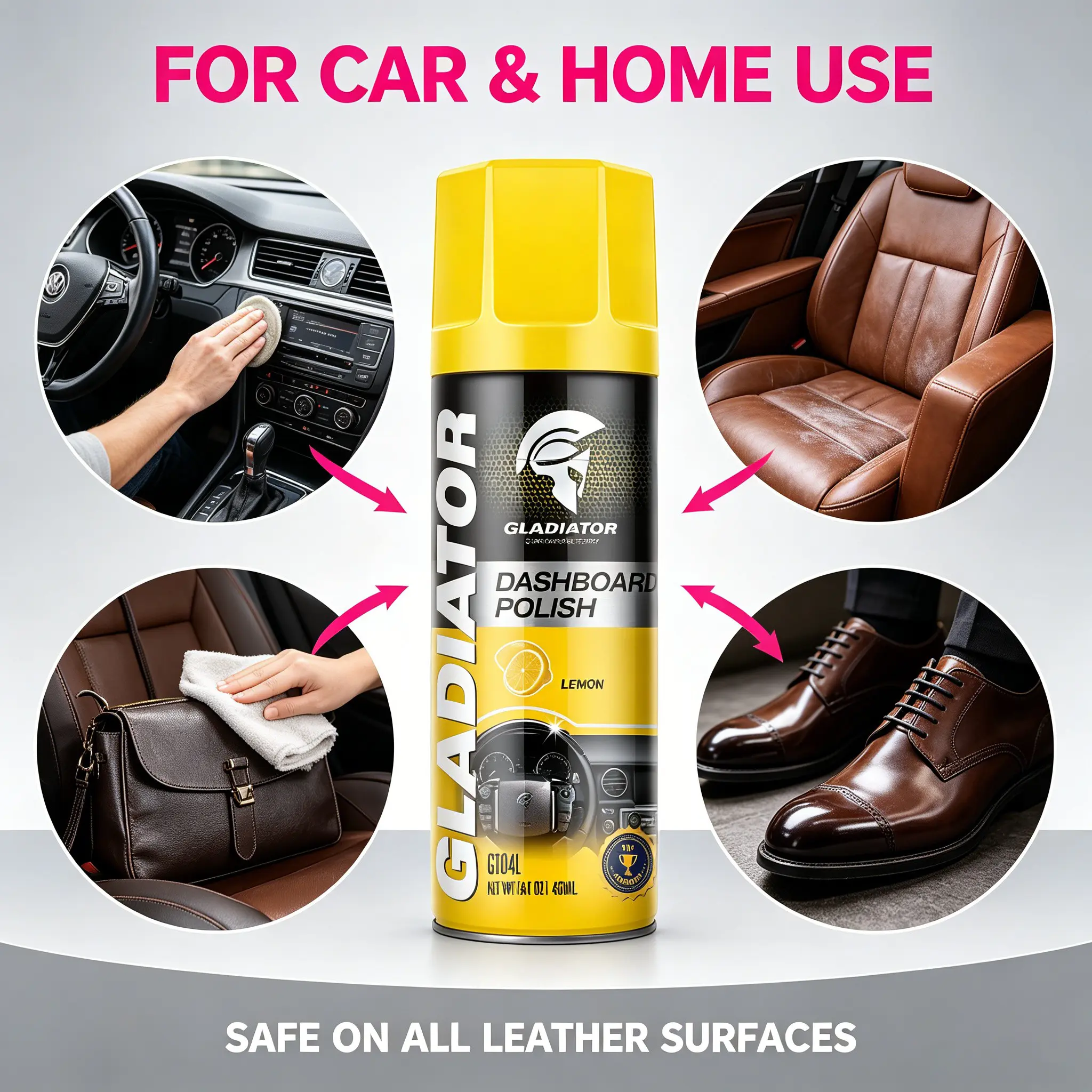 4-in-1 Car Wash Spray Plastic & Rubber Care Protectant - Chamois-Compatible, Waterless Spray Wax, Cleaner, Quick Coating Supplies + Durable Gloves for Daily Car Care (Interior/Exterior Vinyl, Leather) anti-aging uv protection wheel cleaner