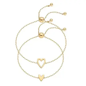 Matching Heart Charm Couple Bracelets, Fashion Costume Jewelry for Best Friends, Adjustable Friendship Bracelets & Bangles