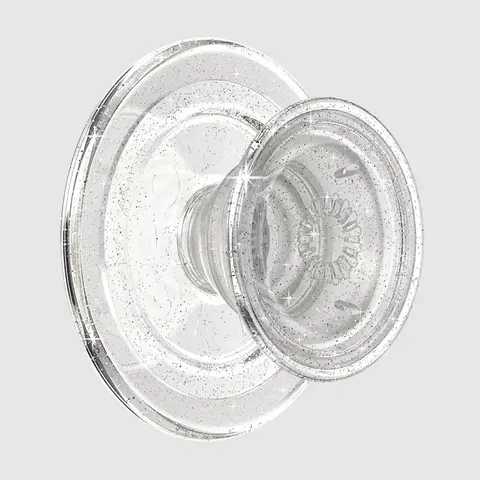 Round Phone Grip Compatible with MagSafe Clear Glitter Magnetic Phone Stand & Mount Adapter Ring Included for Cellphone Smartphones