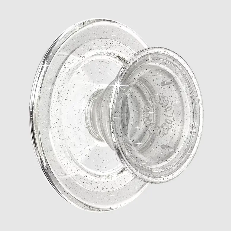 Round Phone Grip Compatible with MagSafe Clear Glitter Magnetic Phone Stand & Mount Adapter Ring Included for Cellphone Smartphones
