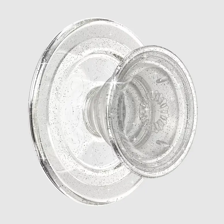 Round Phone Grip Compatible with MagSafe Clear Glitter Magnetic Phone Stand & Mount Adapter Ring Included for Cellphone Smartphones