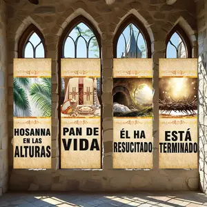 4 Pcs Religious Banners, Polyester Material Christian Vertical Hanging Banners Vintage Religious Slogan Prints For Easter Holy Communion Church Sanctuary And Home Living Room Wall Decorations