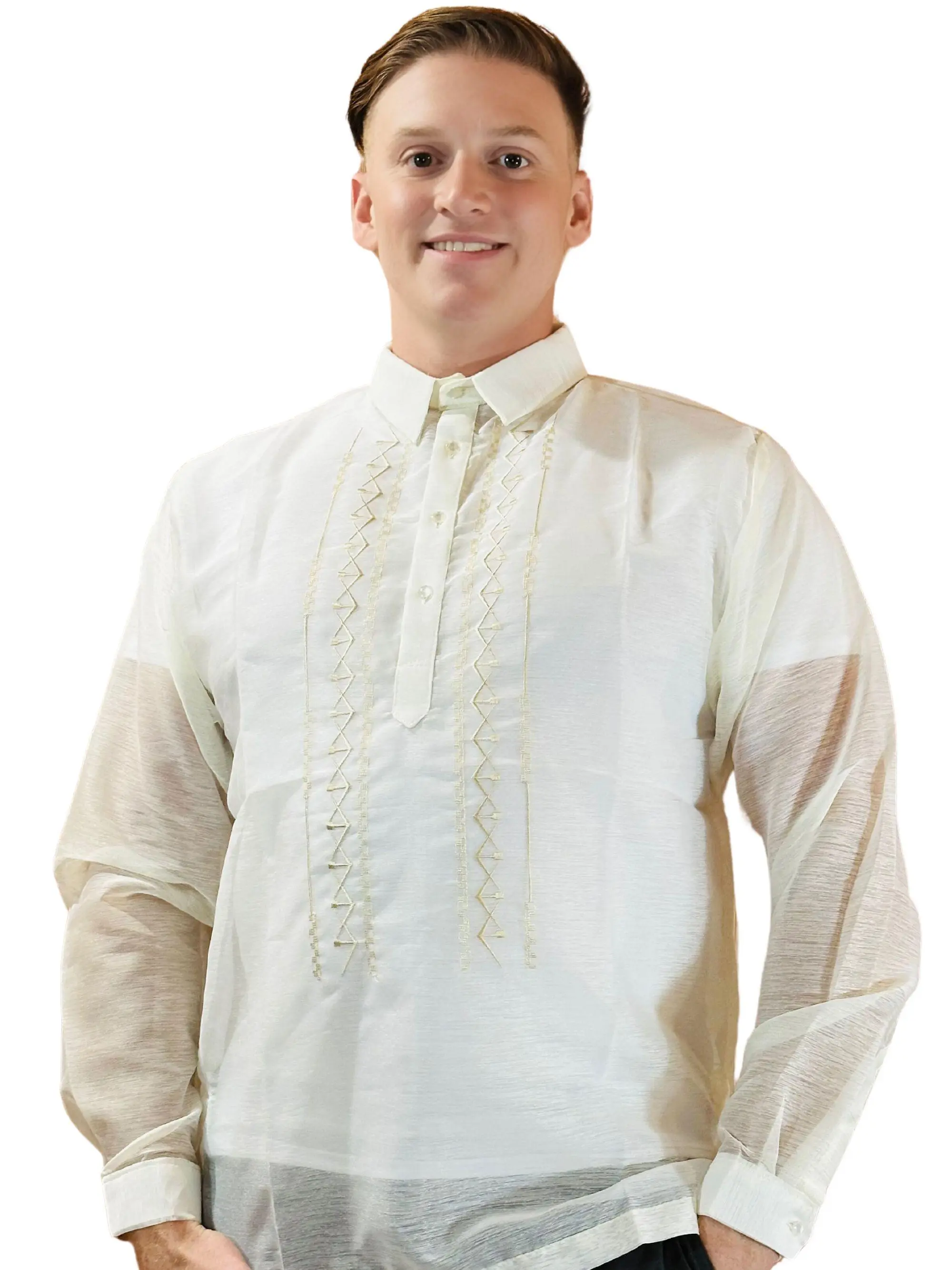 Handmade Kapamilya White Jusilyn Barong Tagalog for Men - Traditional Filipino Formal Shirt with Embroidery - US Sizes