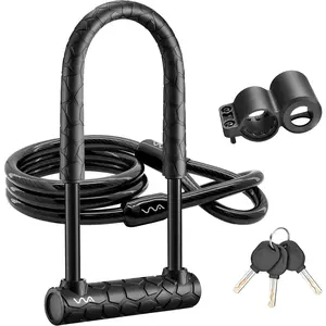 Heavy Duty Anti-Theft Bike U Lock - Long Shackle with Keys, 4FT Security Cable and Mounting Bracket for Bicycle, Ebike, Scooter, Commuter Bike