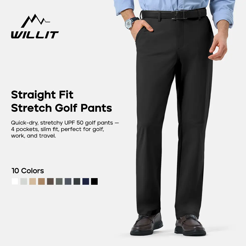 Willit Men's Golf Stretch Straight Leg Pants Quick Dry Work Business Casual Pants Fashion Outdoor Casual Pants No Ironing Men's Trousers Fitted Beige