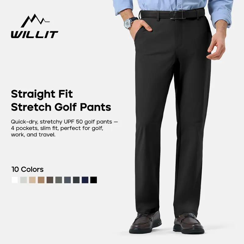 Willit Men's Golf Stretch Straight Leg Pants Quick Dry Work Business Casual Pants Fashion Outdoor Casual Pants No Ironing Men's Trousers Fitted Beige