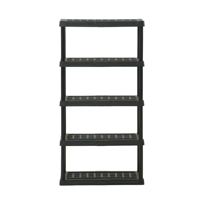 Hart Black Plastic 5-Tier Shelf 36" W x 18" D x 72" H, Up to 750 lb Total Capacity