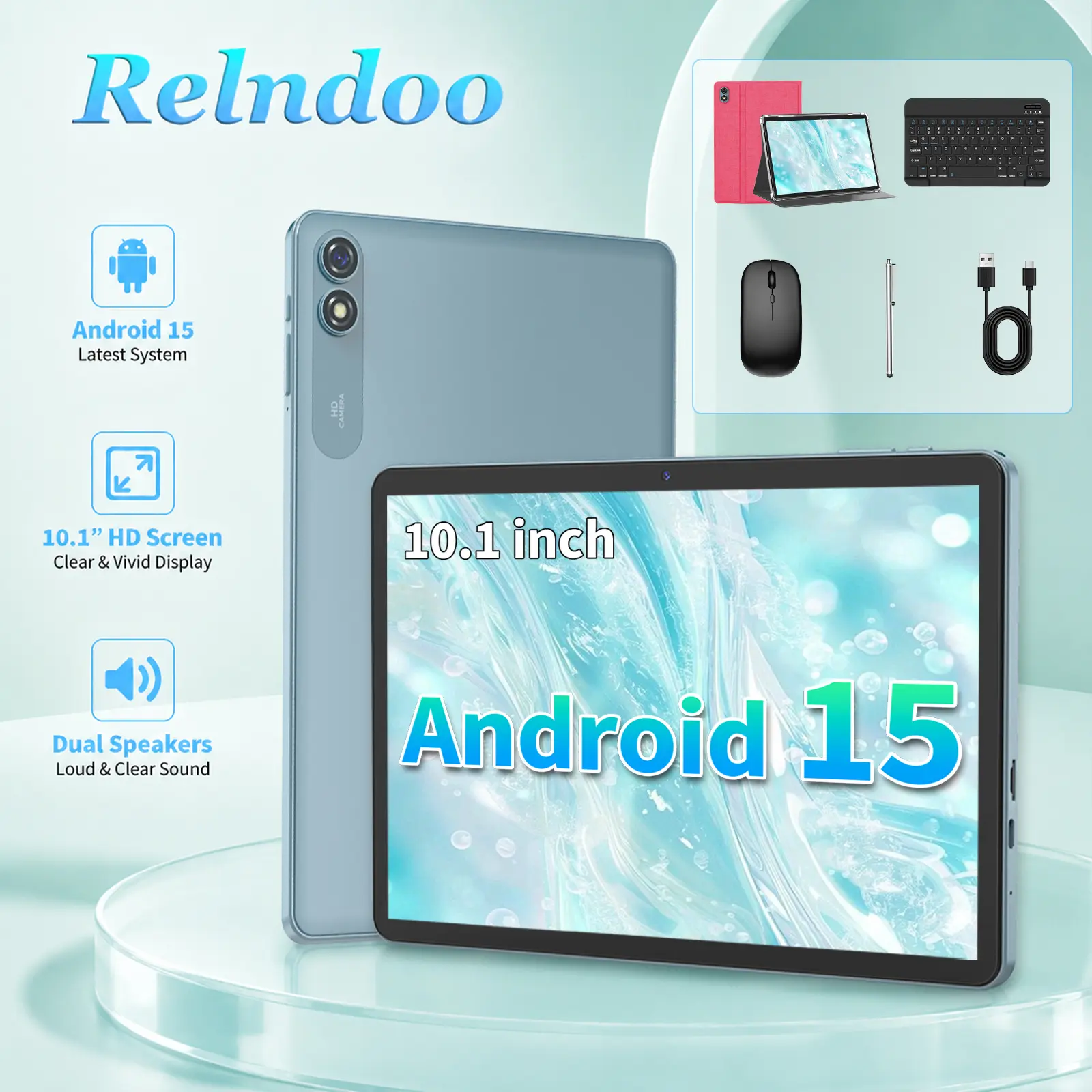 【TikTokShopBackToSchool】2026 Relndoo Powerful CPU 10.1 In Android 15 Tablet with 2.4G/5G Wi-Fi, IPS Display, Wireless Mouse, Keyboard, Case - Father's Day Full Gift Bundle