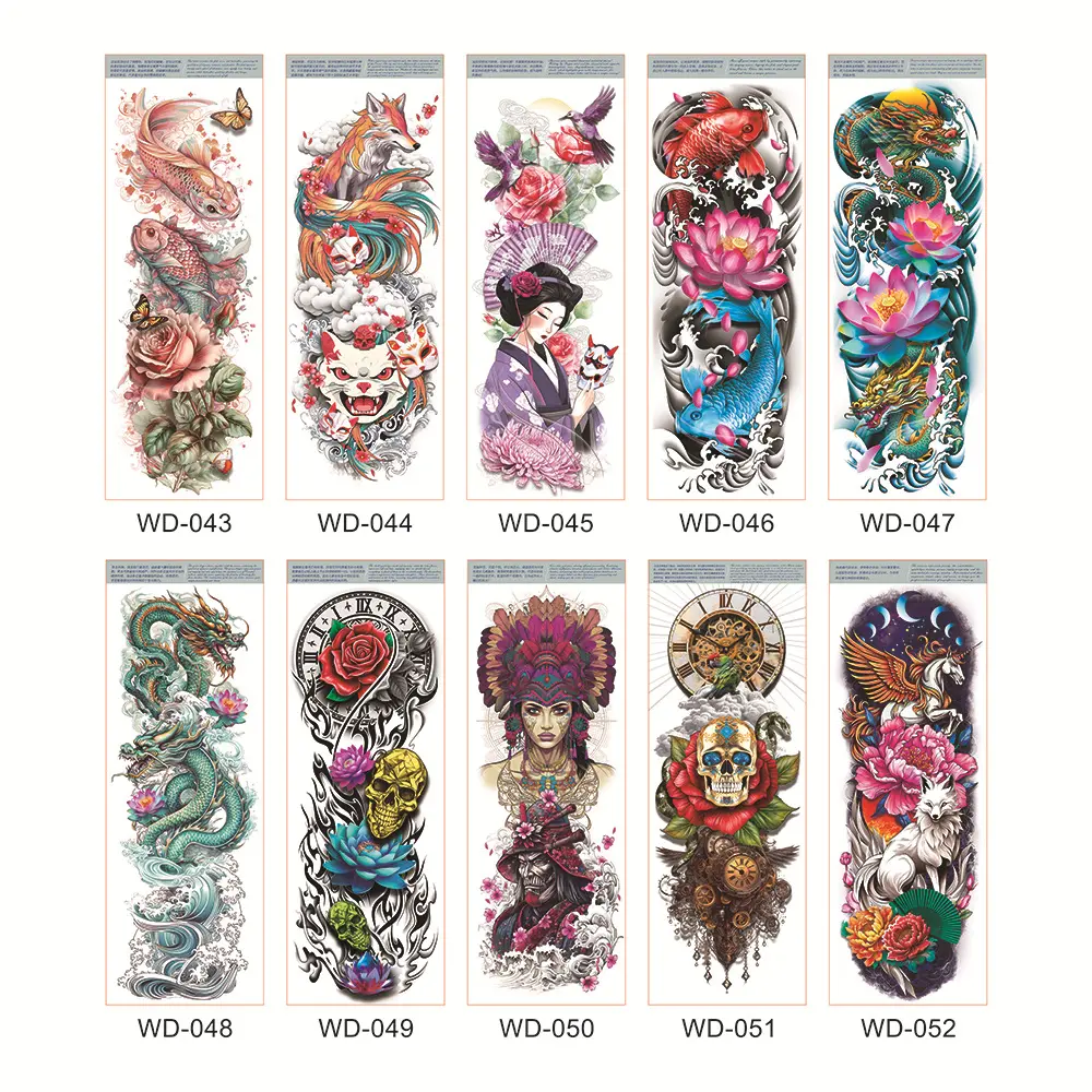 Realistic Temporary Tattoo Sleeves - New Full-Arm, Waterproof, Sweat-Resistant, Skin-Adhesive, Pre-Packaged Assorted Temporary Tattoos for Men & Women, Ideal for Cross-Border European & American Markets, Realistic Temporary Tattoos