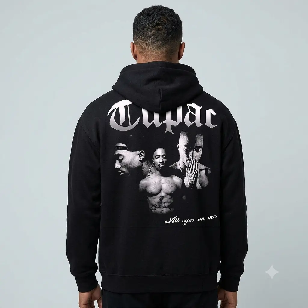 Vintage Tupac All Eyez On Me Graphic Pullover Hoodie Cotton Blend Fleece Fabric Casual Streetwear Top Hip Hop Rap Fan Gift