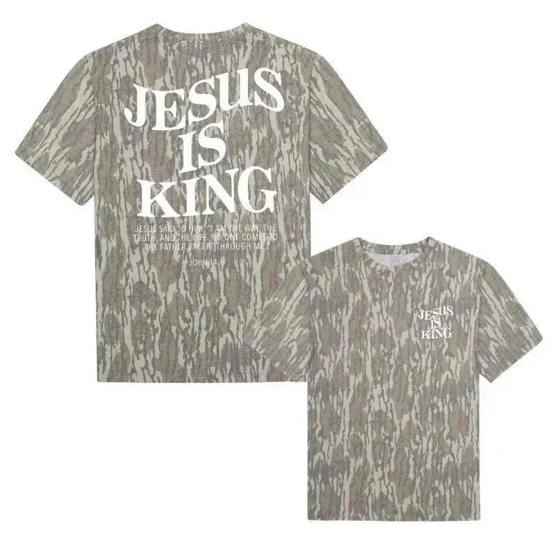 Jesus Is King Camo Graphic T-Shirt –  Mossy Oak Bottomland Tee Unisex Faith-Inspired Tee for Men and Women, Casual Everyday Shirt
