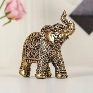 1Pcs Resin Gold Elephant Statue – Lucky Charm Sculpture, Resin Figurine Statue, Decorative Statues, Indoor/Outdoor Decor – Perfect for Entryway, Office, Home – New Year & Christmas Gift – Adds Prosperity to Any Space