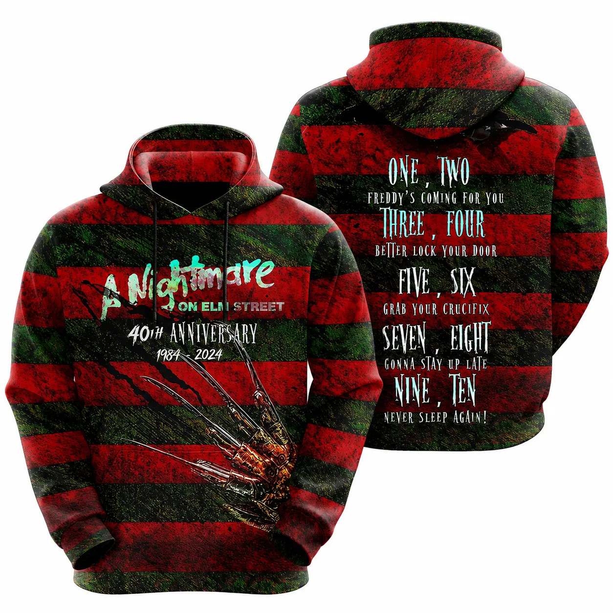 The Nightmare on Elm Street Freddy Krueger 3D All-Over Print Hoodie – Horror Halloween Hooded Sweatshirt, Spooky Gift for Horror Fans
