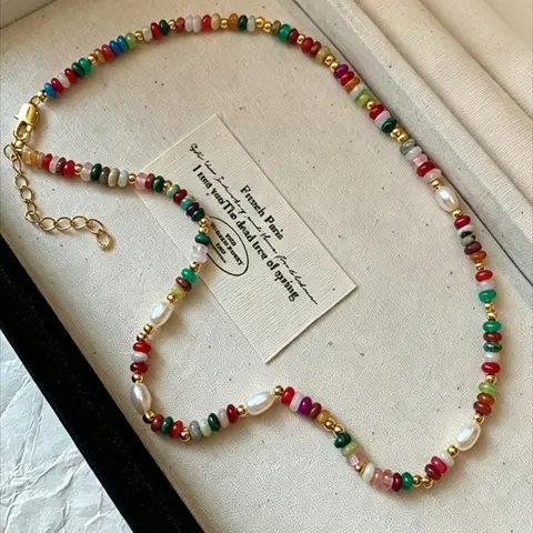 Vintage Ethnic-Style Beaded Necklace, Crystal Beaded Choker, Handmade Colorful Beads, Elegant Design for Women, Casual Party and Holiday Jewelry, Decorative Fashion, Chain Choker Necklaces