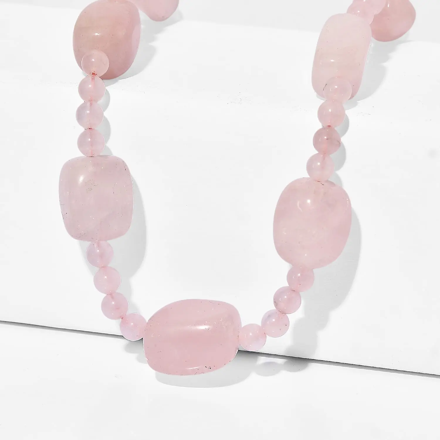 EverTrue Galilea Rose Quartz Beaded Necklace (18-19 Inches) in 18K YG Plated 355.00 ctw