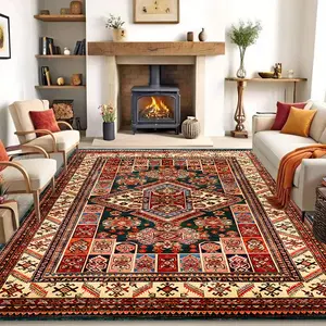 Vintage Geometric Pattern Rug, Non-slip Soft Floor Mat, Decorative Carpet for Home Living Room Bedroom Hotel Hall, Vintage Boho Rug