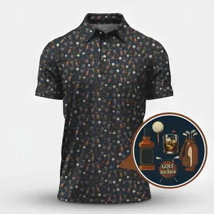 [Polo Shirt 2026] Bourbon Golf Polo Shirt for Men – Funny Golf Pattern Polo, Performance Golf Shirt, Best Gift for Dad