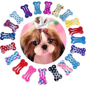 PET SHOW Cute 1" Small Bone Snap Hair Clips Pet Grooming Products Dog Cat Puppy Hair Accessories Random Color Pack of 20