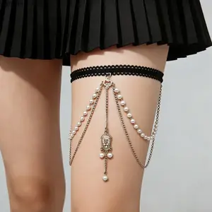 Women's Lace Pearl Thigh Chain - Retro Luxury Lolita Sports & Outdoor Accessory, Accessories
