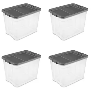 4 Pack- Sterilite Extra Large Stackable Storage Bin, 108 Quart Durable Clear Plastic Storage Container with Latch Lid, Dark Gray